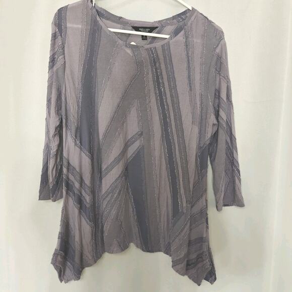 Simply Vera Wang MED Purple semi sheer Geometric 3/4 Sleeve Pullover Shirt Top - Picture 1 of 10